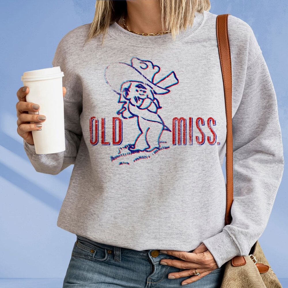 Ole Miss Rebel Retro Col Reb Univ of Mississippi crewneck sweatshirt Ash